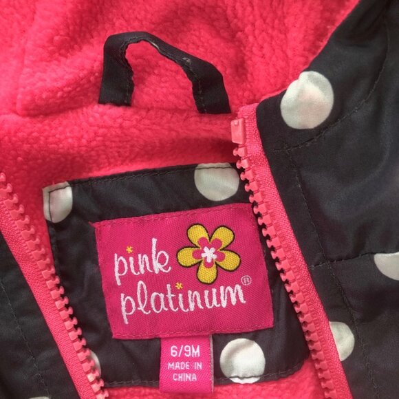 Pink Platinum Baby Girls' Infant 6-9m Polka Dot Outerwear Jacket, Fleece Lining - Picture 9 of 10